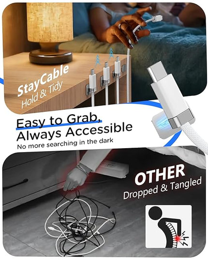 StayCable 3.3FT USB A to USB C Cable with Built-in Magnetic Holder for Nightstand, Desk and Car, 3A Fast Charging Anti-Drop Cord with 2 Adhesive Metal Plates, Braid Type-C Data Cable for iPhone 17