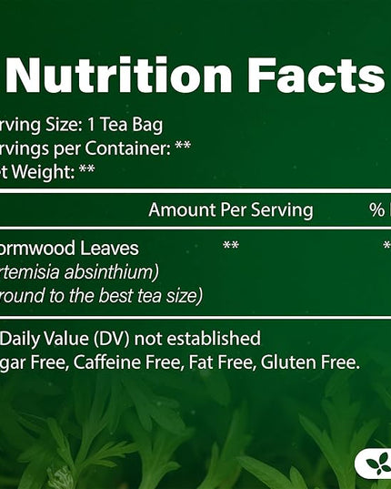 FreshDrinkUS, Premium Wormwood Tea - 75 Tea Bags - Handcrafted Herbal Blend, Caffeine-Free – Smooth Taste & Naturally Refreshing.