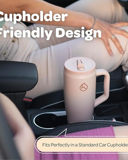 Hydracy Soulmate 40 oz Tumbler with Handle and Flip Straw - 100% Leakproof Reusable Insulated Cup with Stainless Steel Straw - Cupholder Friendly Rubber Base Travel Mug - Cafe Creme