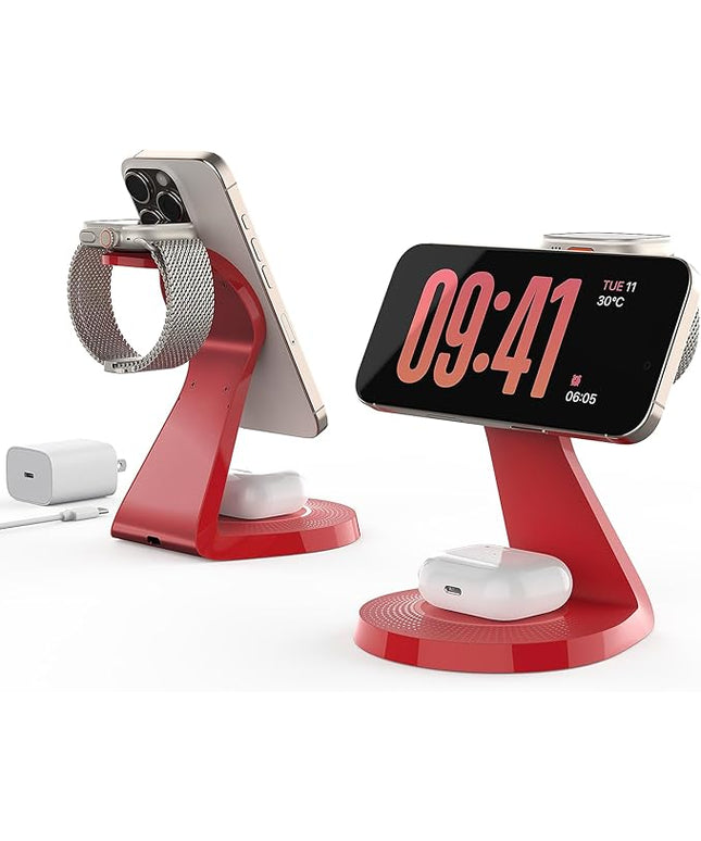 3 in 1 Charging Station for Apple Devices,Mag-Safe Charger Stand Fast Charging,Wireless Charger for iPhone 17/ Air/16/15/14/13/12 Series,& AirPods,& iWatch(USB-C Charger Included)