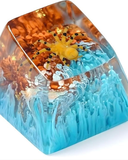 Tarantula Spider Artisan Keycap Blue and Brown Forest R1 SA Profile Custom Insects Keycaps 1U ESC Handmade Gaming Resin Key Cap Cherry MX Switch Compatible Mechanical Keyboard Spider Lover Gift