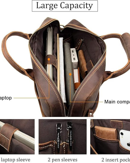 Augus Leather Laptop Briefcase for Men,Waterproof Travel Messenger Duffle Bags 15.6 Inch Laptop Bag
