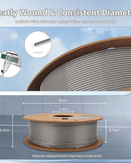 3D Printer Filament High Speed PLA 300mm/s 1kg Cardboard Spool (2.2lbs),Dimensional Accuracy +/- 0.03 mm Fit Most 3D FDM Printer -Silver