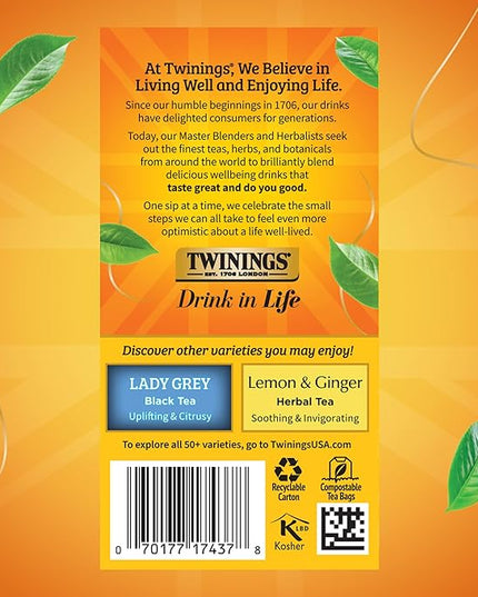 Twinings Earl Grey Extra Strong Black Tea Individually Wrapped Bags, 20 Count (Pack of 1), Flavoured with Citrus and Bergamot, Caffeinated, Enjoy Hot or Iced, 20 Teabags