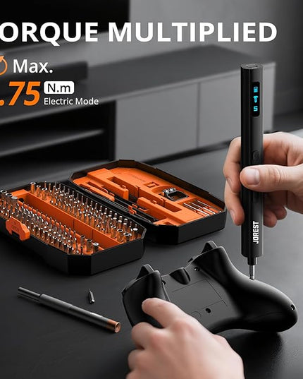JOREST 155 in 1 Mini Electric Screwdriver Cordless, Precision Power Screwdriver Set, 5 Torque Levels (Max 0.75N.m), Gifts for Men, Magnetic Repair Tool Kit for iPhone, PC, Laptop, PS4 PS5, Xbox, Watch