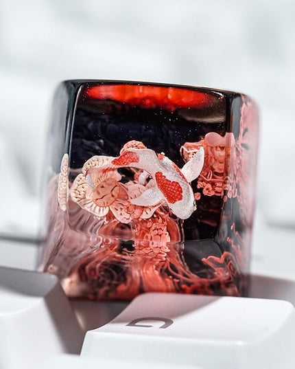 Kohaku Koi Artisan Keycap Red Sea Coral Reef R1 SA Profile Custom Keycaps 1U ESC Handmade Gaming Resin Key Cap Cherry MX Switch Compatible Mechanical Keyboard Koi Lover Gift