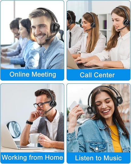 Blue Air Wireless Headphones with Microphone, Bluetooth Headset with Noise Cancelling Mic & USB Dongle & Mic Mute, 40H Playtime, Powerful Sound, for Work Meetings Calls Computer Laptop PC Phone
