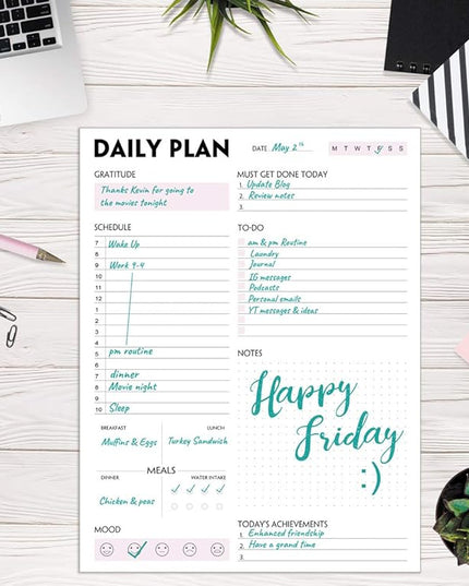 Daily Planner Notepad - Tear-Off Daily Planning Pad, Organizer with To Do Lists, Schedule, Appointment, Productivity Tracker, 50 Undated Sheets, 8.5 x 11 in