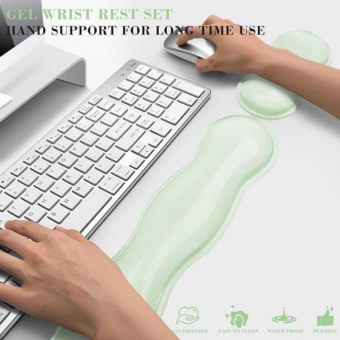 Gel Wrist Rest for Keyboard and Mouse, Wrist Rest for Keyboard, Mouse Wrist Support, Pain Relief, Cool Touch, Non-Skid, Mouse Wrist pad