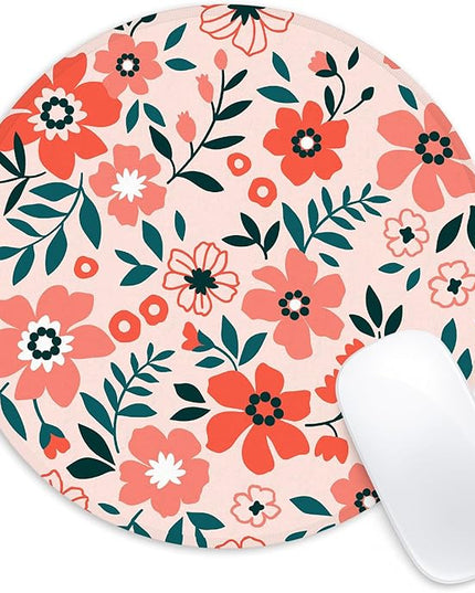 Red Flowers Round Mouse Pad with Non-Slip Rubber Base, Home Office Decor Desk Accessories, 8.7" Round Mouse Mat