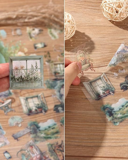 Auguro PET 20 Sheets 120 Pre-Cut Spring Journal Sticker Book for Scrapbooking People Landscape Stickers Transparent Sticker for journaling