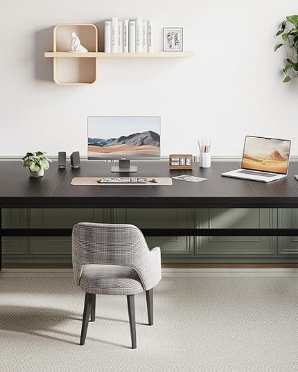 HSH Extra Long Black Computer Desk, 78 inch Large Home Office 2 person Desk, Industrial Metal Wood double Desk for Executive Work Writing Study, Modern Black Bedroom Living Room PC Laptop Gaming Table