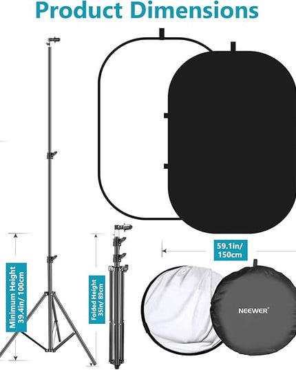 Neewer 5x7ft/1.5x2m Chromakey Foldable Backdrop with Stand 8.5ft/2.6m, 2-in-1 Reversible Black White Green Background Panel for Photography Studio, Live Streaming, Video Calls, Games