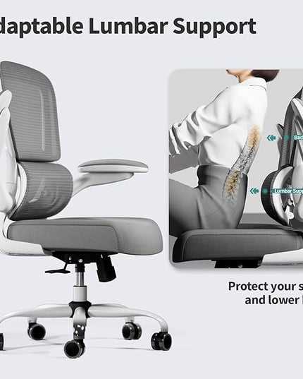 TRALT Office Chair - Ergonomic Desk Chair with Adjustable Lumbar Support, Mesh Computer Chair, Executive Chairs for Home Office Comfortable Lumbar Support (White)