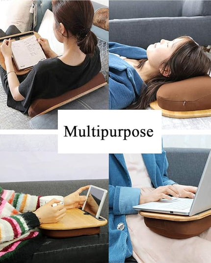 SUMISKY Lap Desk for 14" Laptops-Bamboo Laptop Desk with Cushion & Phone Holder, Portable Laptop Stand with Tray, 15x11 Inches