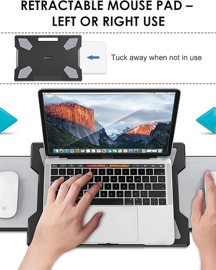 DeskLogics Laptop Lap Desk for Bed & Couch, Portable Laptop Lap Pad with Retractable Left/Right Mouse Pad, Stable & Comfortable Lap Tray for Sofa, Travel, Writing & Home Office