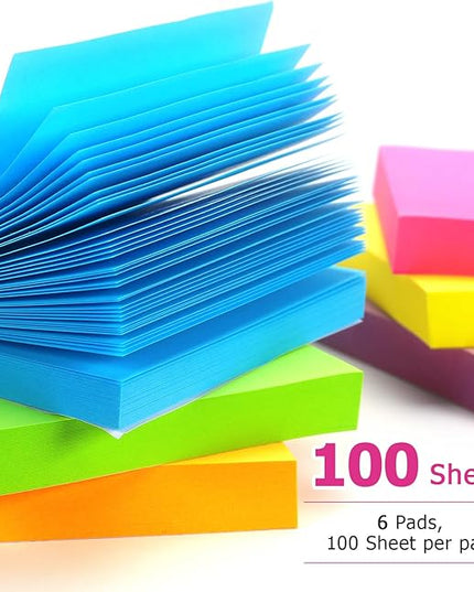 Early Buy Sticky Notes 6 Bright Color 6 Pads Self-Stick Notes 3 in x 3 in, 100 Sheets/Pad