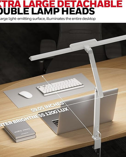 Honeywell LED Desk Lamp with Clamp - HJ1 Sunturalux Eye-Caring Clip on Lights for Home Office, 1200LM Clamp Lamp 4 Color Modes Stepless Dimming Task Desk Light for Working White