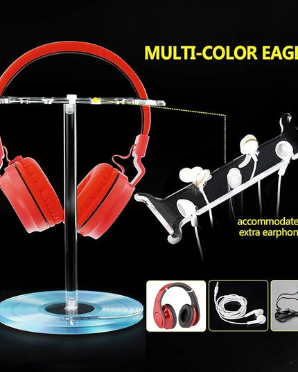 Clear Acrylic Headphone Stand for AirPods Max/Gaming Headsets (HyperX/Xbox) - Universal Holder for Bose, Beats & Wireless Headphones - Space-Saving Organizer (Blue Record/LP)