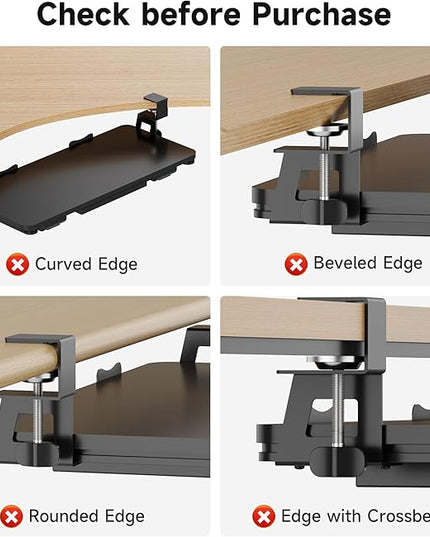 Keyboard Tray Under Desk with Storage Drawer Large C-Clamp 26.7”(31” Including Clamps) x 11.8” Slide-Out Platform Computer Drawer Pull Out Keyboard & Mouse Tray DSF7CT