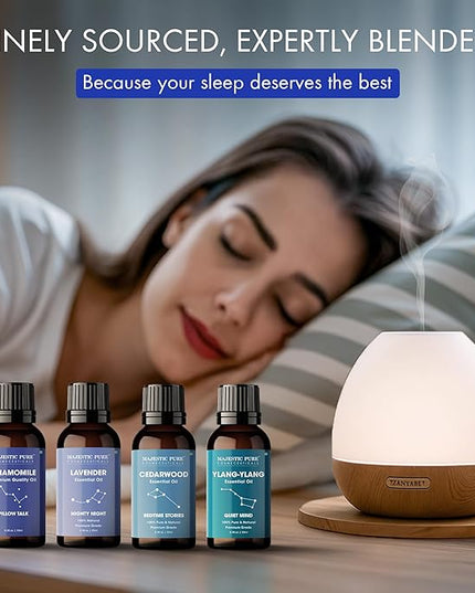 Majestic Pure, Restful Night Essential Oil Gift Set | 100% Pure & Natural Set for Soothing Nighttime and Self-Care Rituals | Lavender, Ylang Ylang, Cedarwood, Chamomile - Pack of 4