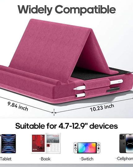 KDD Tablet Pillow Stand, Multi-Angle Viewing Ipad Holder for Lap, Bed and Desk, Foldable Soft Pad Dock with Stylus Mount Compatible with Ipad Pro 12.9, 10.5, 11, Air, Mini, Phones, Books, E-Reader