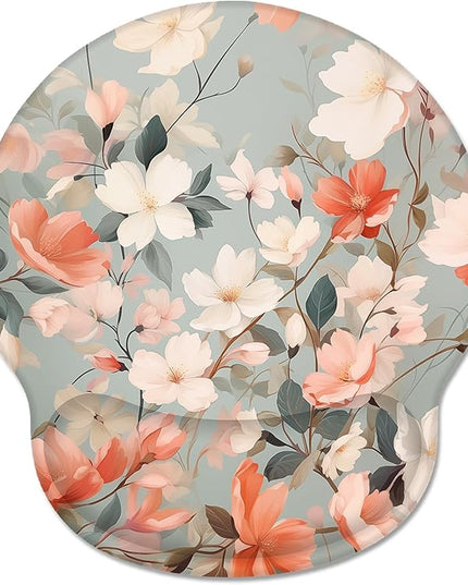 Ergonomic Mouse Pad Wrist Support, Flower Floral Gel Mouse Pads with Wrist Rest, Comfortable Pain Relief Mousepad with Non-Slip PU Base for Gaming Work Desk Accessories Office Decor