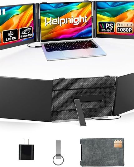 14" Laptop Triple Screen Extender Portable, One Cable Connection Laptop Monitor FHD 1080P IPS, Ultra Thin Dual Monitor for 13-17" Laptops, Plug & Play Compatiable with Win/Mac/Chrome/Android/Switch
