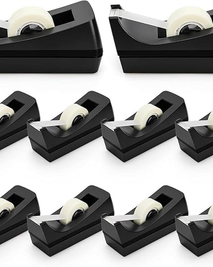 Suwimut 10 Pack Desktop Tape Dispenser, 1 Inch Core Tape Dispensers with 10 Rolls Invisible Tapes Refills, Non Skid Base Plastic Tapes Roll Dispenser Bulk for Desk Office Home School, 0.7 x 985 Inches