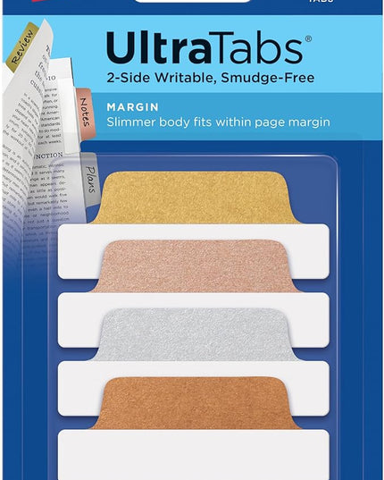 Avery Margin Ultra Tabs, 2.5" x 1", 2-Side Writable, Assorted Metallic, 24 Repositionable Page Tabs (74786)