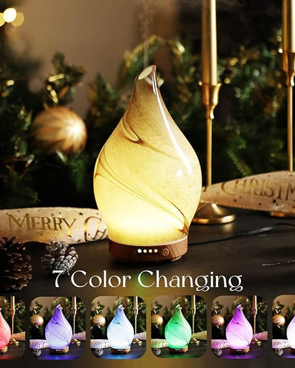 Porseme 150ml Essential Oil Diffuser Glass Color Changing Aroma Air Diffusers Aromatherapy Ultrasonic Cool Mist Humidifier 6 Running Hours Waterless Auto-Off for Sleeping, Yoga, Office, Spa (Desert)