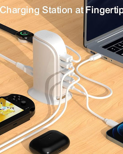 USB C Charger Block Multiport Upoy, Upgrade Charging Station with 3 Type-C PD 20W and 2 USB Ports, Desktop USB Tower Hub for Mutiple Devices, Travel/Home Power Adapter, Worldwide Compatible