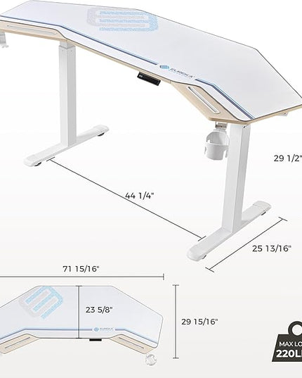 EUREKA ERGONOMIC Standing Desk, 72" Electric Adjustable Height Desk,Wing Shaped Computer Desk Large Music Studio Table, Dual Motor&Slot, Maple
