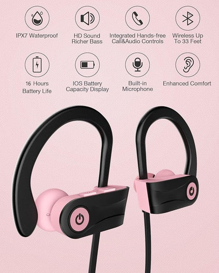 Otium Bluetooth Headphones Wireless Earbuds Headsets Wireless Earbuds Bluetooth Earphones IPX7 Waterproof 15 Hours Playtime Running Sports Workout