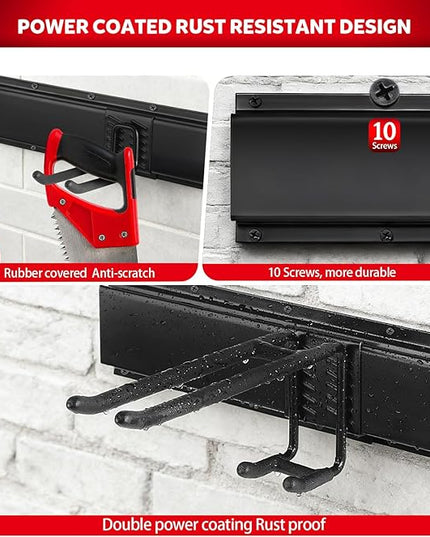 64 Inches Garage Tool Organizer Wall Mount, Tool Storage Rack Wall Mount, Heavy Duty Garden Wall Organizer System for Yard, garage and Shed, Tool Holder for Hanging Rake Snowboard Broom Mop
