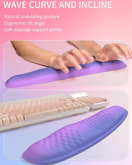 Hokafenle 2in1 Combination, Wave Keyboard Wrist Rest and Ergonomic Curvature Mouse Pad Wrist Support for Relieve Wrist Pain, Filled with Soft Cushion Memory Foam, Gradient Blue Purple