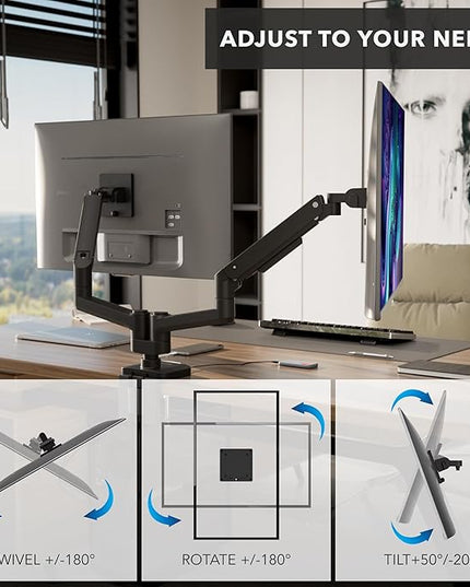 Mount-It! Proflex Series Heavy-Duty Dual Monitor Arm for 17–35” Screens, Gas Spring, Full Motion, USB-C & USB 3.0 Ports, VESA 75/100, Fits Ultrawide & Curved Displays, Clamp or Grommet Base