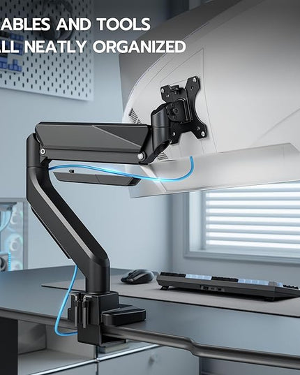 ARES WING Ultrawide Monitor Arm, Heavy Duty Single Monitor Mount for 13"-49" Curved Screens, Adjustable Stand for Desk with C-clamp & Grommet Base up to 40 LBS, Black