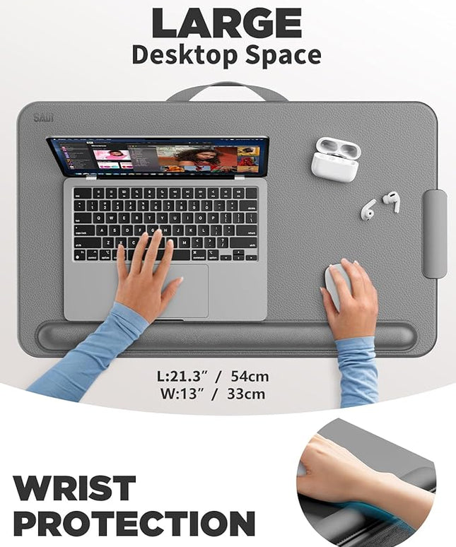SAIJI Lap Desk with Cushion, Computer Laptop Stand, Lap Laptop Table, Built-in Drawer Storage, Phone Holder, Wrist Pad