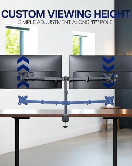 VIVO Dual Ultrawide Monitor Desk Mount, Heavy Duty Fully Adjustable Steel Stand, Holds 2 Computer Screens up to 38 inches and Max 10kg Each, Black, STAND-V038