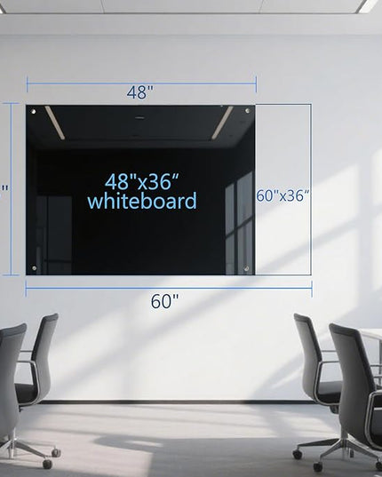 Glass Dry Erase Black Board - Magnetic Blackboard 60"X36" Frameless White Board Clear Glass Boards with Super Strong Magnets, Wall Mounted for Office, Classroom and Home