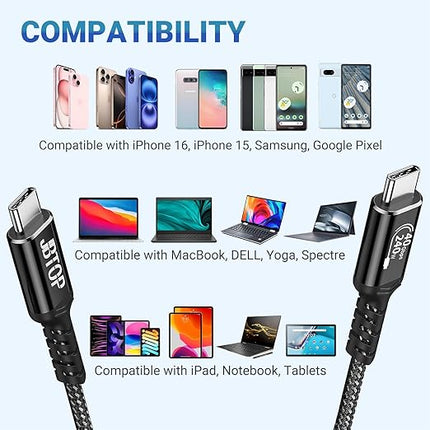 USB 4.0 Cable(1FT, 2packs) Compatible for Thunderbolt 4/3 Cable 40Gbps High Speed Data Transfer 240W, 40Gbps, 8K HD Display Compatible with iPhone 16/15 Pro Max, MacBook, XPS, Surface