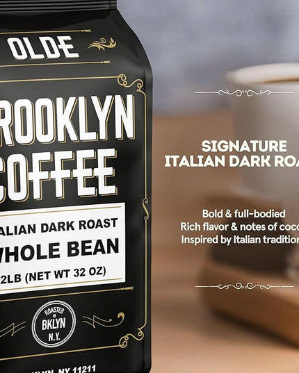 BROOKLYN COFFEE Whole Bean, Italian Dark Roast (2lb) Extra Strong, Delicious Taste, Heavenly Aroma - Fresh Bulk Coffee Beans Roasted Weekly in NYC