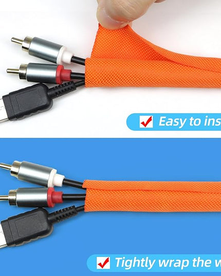 Automotive Wire Loom Tubing, Split Braided Cord Protectors from Pets No Chew, Flexible Cable Sleeve Cable Management for TV/Computer/Electric Wires (Orange, 3/8"-25ft)