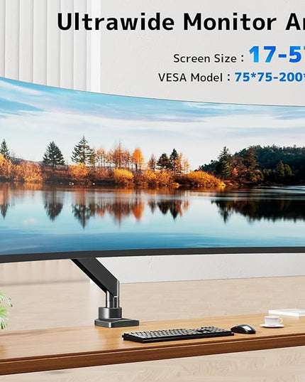 17-57 Inch Ultrawide Monitor Arm, up to 59.4 lbs, Heavy Duty Monitor Arm for Flat/Curved Display and TV, Steel Reinforcement Plate Included, VESA 75x75 to 200x200, PUTORSEN