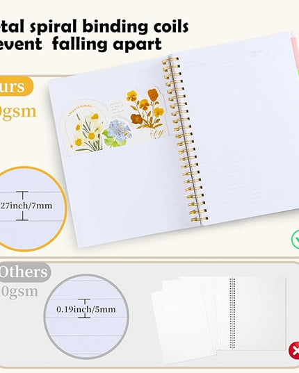 5 Subject Notebook College Ruled, A5 Spiral Notebook with Removable Pocket Dividers Tabs, Lined Organizer Notebook Journal for Women, 240 Pages Notebooks for Work School Note Taking, Purple Marble