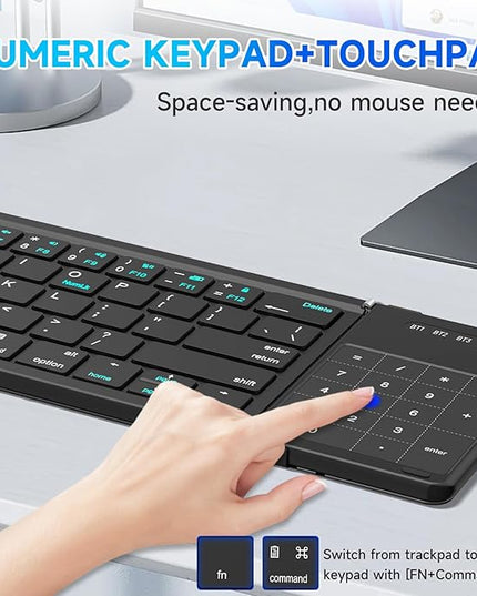 Hllhunkhe Foldable Bluetooth Keyboard with Touchpad, Portable Full Size Keys, Number Pad, Large Trackpad Travel Keyboards for iPad Laptop PC Tablets -Black