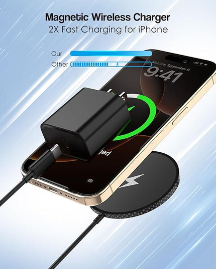 10FT Magnetic iPhone Charger[Apple MFi Certified], Apple Magsafe Wireless Charger,2Pack Magnetic Wireless Charging Pad with USB-C Charging Block for iPhone 17/17Pro/16ProMax/15/14/13/12 Series,AirPods