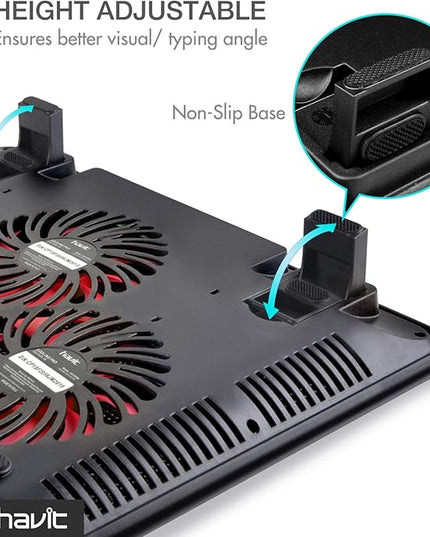 Havit HV-F2056 15.6-17 Inch Laptop Cooler Cooling Pad - Slim Portable USB Powered (3 Fans) (Black+Red)