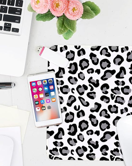 Snow Leopard Print Square Mouse Pad,Non-Slip Rubber Base Mouse Pad,Home Office Decoration Desktop Accessory,Laptop Mouse Pad for Office Laptops,9.4x7.8x0.12in